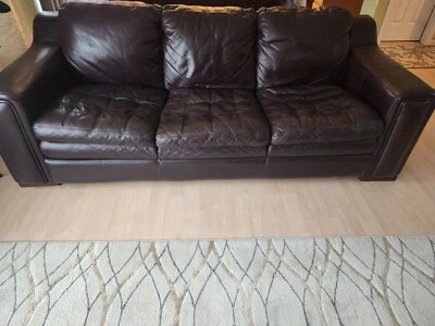Juego de 2 piezas sofá de cuero (sofá más sofá de dos plazas) en muy buen estado-marrón oscuro Foto 1 de 2