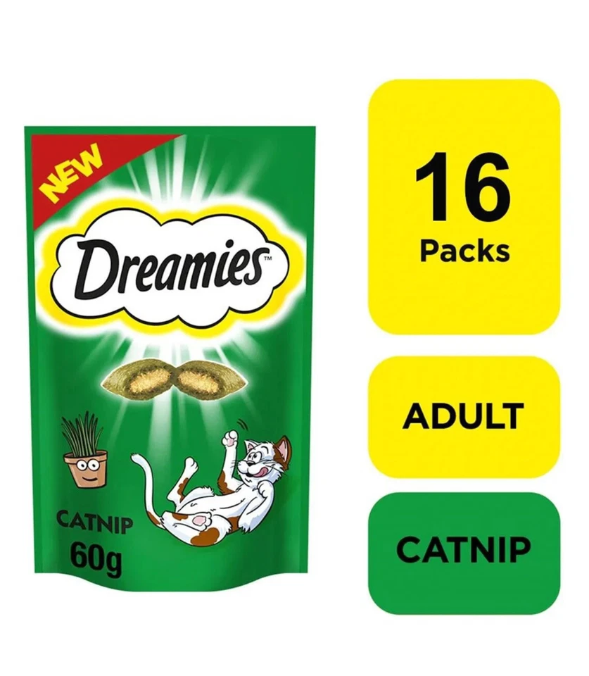 16 x 60g Dreamies Catnip Cat Treats with Vitamins & Minerals Cat Biscuits 960g - Image 1 of 3