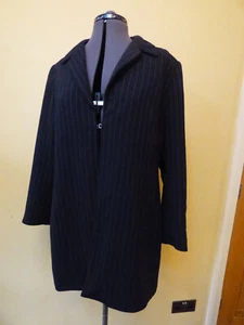 MARKS & SPENCER Black Pinstriped Lined Smart Longline Jacket Size 16 Petite VGC - Picture 1 of 24