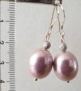 Silver tone pink earrings with oval shaped miyuki pearls - Picture 1 of 1