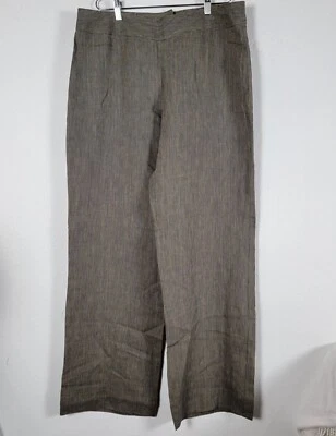 CAbi Carol Anderson Womens Linen Wide-Leg Pants Size 12 Beige Blue Pinstripe New - Image 1 of 4