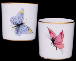 Limoges Frankreich F.M.(Fontanille & Marraud) blau & rosa Schmetterlinge Tasse 1-3/4" - Bild 1 von 2