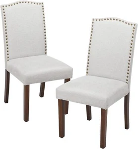2pcs Gray Upholstered Fabric Dining Chair Livingroom Parsons Chair Nailhead Trim - Picture 1 of 7