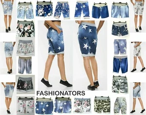 Women's Ladies Italian Floral Rose Printed Turn Up Summer Beach Shorts Pant New - Picture 1 of 23