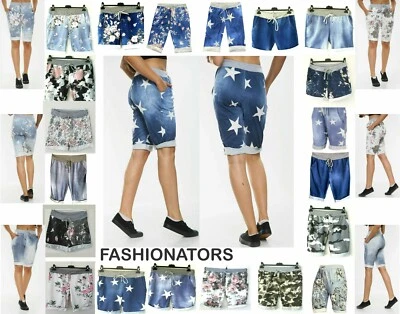 Women's Ladies Italian Floral Rose Printed Turn Up Summer Beach Shorts Pant New - Image 1 of 4