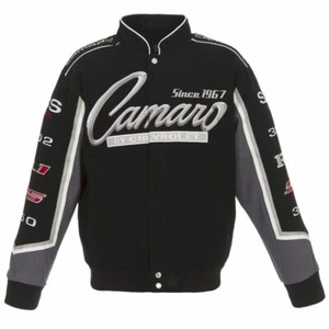 Chaqueta de Collage de Algodón Bordada Camaro Racing JH Diseño Negra Nueva - Imagen 1 de 8