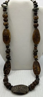 Vintage Fine DZI TIBET NECKLACE Agate Hand Carved Lg Stones Monastery Find NR - Image 1 of 4