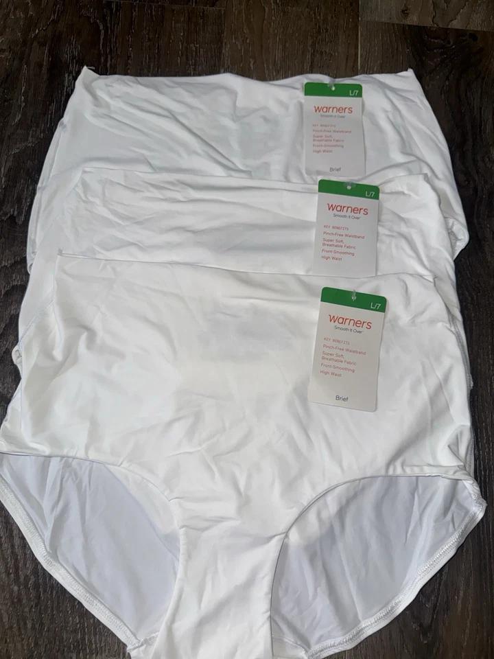 Warners ~ Womens Brief Underwear Panties Nylon Smooth Over High Waist 3-Pair ~ L - Image 1 of 4
