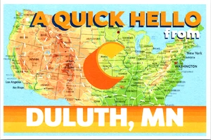 Quick Hello US Map Comfort Inn Duluth MN POSTCARD - Picture 1 of 6