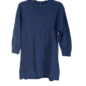 Uniqlo Pulloverkleid Zopfmuster Mädchen Größe 7/8 Acryl Wollmischung Marine - Bild 1 von 7