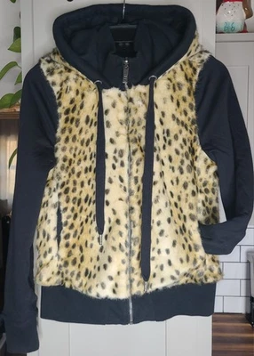 Moletom com capuz vintage Y2k Juicy Couture reversível zíper completo pele sintética estampa de chita tamanho pequeno - Imagem 1 de 4
