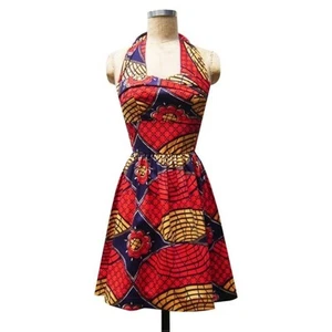 Trashy Diva Trixie XS Tribal Print Halter Retro PinUp Fit&Flare Mini Swing Dress - Picture 1 of 11