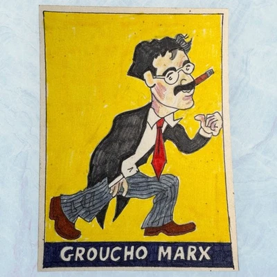 Vintage Original 5 X 3.5” Card painting Marker Folk Groucho Marx - Image 1 of 2