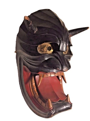 Danced Patina Antique c 1900s Japanese Wooden Menburyu Mask Furyu Parade Japan - Image 1 of 4