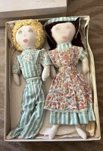 Vintage Folk Art Rag Dolls Floral Stripe Cloth Outfits Little Women Jo And Jo? - Picture 1 of 12