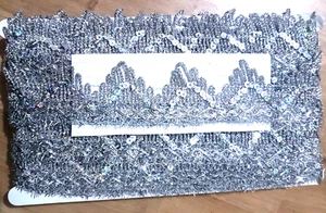 40mm metallic silver holgram sequin BRAID embroidered ribbon applique trimming - Picture 1 of 2