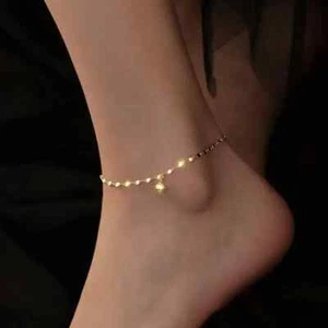 Womens Bead Pendant Thin Gold Anklet Foot Chain Ball Bead Dangle Ankle Bracelet - Picture 1 of 5