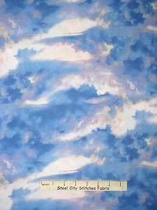 Cloudy Sky Fabric - Clouds Sky Purple Blue Whie Skies Wilmington #83040 - Yard - Picture 1 of 1