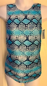 GK CHILD X-SMALL TEAL GRAY SNAKE PRINT GYMNASTICS DANCE TANK LEOTARD XS NWT - Picture 1 of 10
