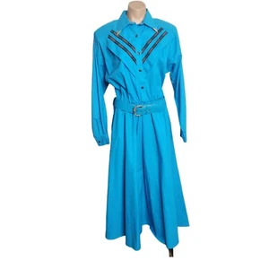 Vintage Lilia Smitty Exclusive Western Cowgirl Rodeo Turquoise Dress Size 11/12 - Picture 1 of 15