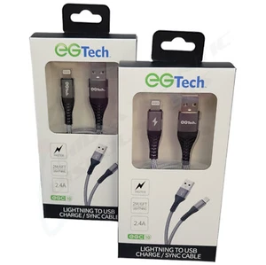 2 EGC10 USB 2.4A Fast Charging Data Sync Cable 6ft Braided Cord for iPhone, iPad - Picture 1 of 2