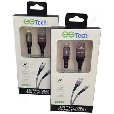 2 EGC10 USB 2.4A Fast Charging Data Sync Cable 6ft Braided Cord for iPhone, iPad - Image 1 of 2