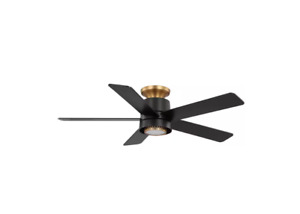 LED Indoor Matt Black w/ Brass Accents Ceiling Fan with Uplight and Downlight