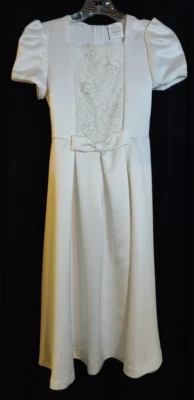 Vtg Girls Size 10 First Communion Formal Dress Ankle Length White Satin RN21386 - Image 1 of 4