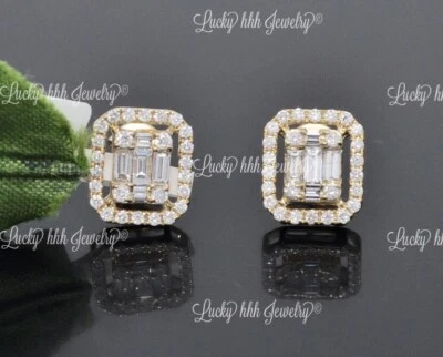 14k Solid Yellow gold  Stud Diamond Earring 1.00 ct baguette - Image 1 of 4