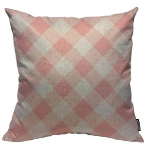 Throw Pillow Cover Pink and White Buffalo Plaid Home Decorative Linen Square ... - Picture 1 of 7