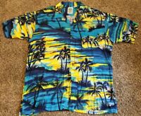 Hawaiian Shirt Mens Ocean Current Size XL X-Large Blue Green Brown Palm Trees
