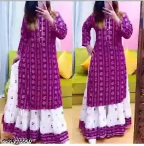 Indian Women Beautiful New Design Attractive Jaipuri Kurti Set For Girls - Picture 1 of 7