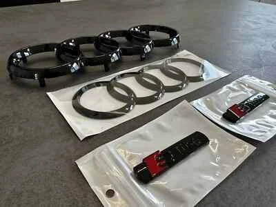 For Audi Rings Logo Emblems Sline Gloss Black Rear Front Side A4 (2012-18) - Image 1 of 4