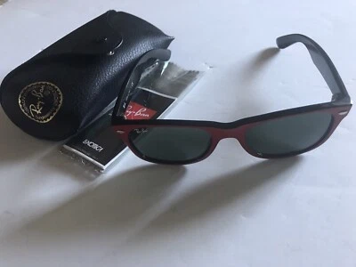 Bonitas gafas de sol Ray-Ban RB2132 nuevas Wayfarer rojas/negras verdes lentes 52 mm, Italia Foto 1 de 4