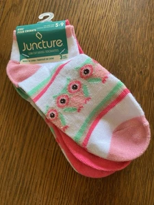 NWT KIDS LOW CUT SOCKS GIRLS SHOE SIZE 5-9 JUNCTURE PINK GREEN WHITE OWLS - Picture 1 of 4
