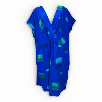 LANE BRYANT Talla 18/20 Azul Abstracto Geométrico Imitación Envoltura Cuello en V Manga Corta • G!! Foto 1 de 4