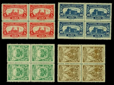 PERU 1930 Child Welfare Congress  Scott # 264-267  mint MNH VF blocks of 4 - Image 1 of 2