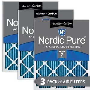 Nordic Pure 10x10x1 Pleated Air Filters MERV 7 Plus Carbon 3 Pack - Picture 1 of 7
