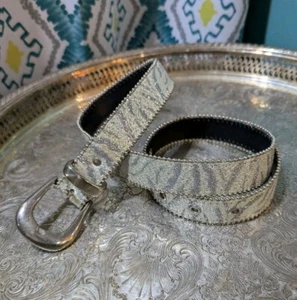 Vintage Elite Ladies Size L Sparkly Silver Zebra Stripe Belt - Imagen 1 de 5