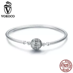 Voroco Delicate 925 Sterling Silver Charm Bracelet Snake Chain Fashion Jewelry - Picture 1 of 12
