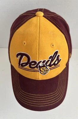 ASU Sun Devils Hat Maroon Yellow Sparky Script Russell OSFA Strap Back College - Image 1 of 4