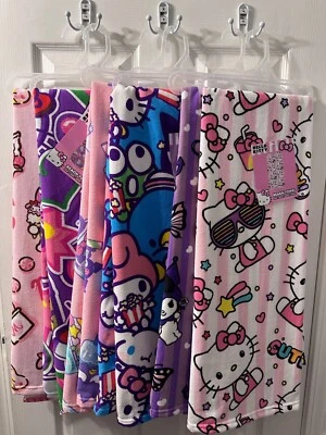 NEW HELLO KITTY & Friends Beach Towel 27 X 54 NEW AND SOFT TOWEL SET of 6 Kuromi - Image 1 of 4