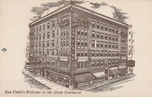 Bienvenido al gran noroeste - Hotel Eau Claire, Wisconsin - litografía sin publicar - Imagen 1 de 3