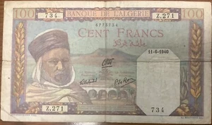 Algeria French Colonial 100 Francs 11-6-1940P. #88 - Picture 1 of 2