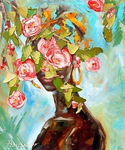 Original Art African Queen Portrait Black Woman Modern Painting 12x10in - Picture 1 of 5