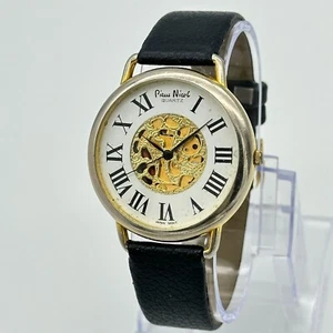 Vintage Ladies PIERRE NICOL Gold Tone Black Leather Skeleton Style Watch, 39mm - Picture 1 of 7