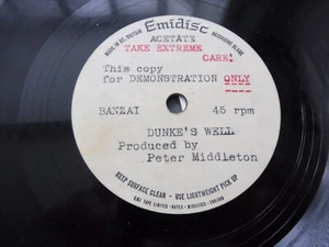 Banzai - Dunke's Well 1969/70 UK 7" EMIDISC ACETATE UNRELEASED ACID FOLK PSYCH - Picture 1 of 3