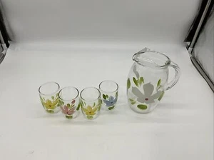 VTG Juice Set Pitcher + 4 Glasses Hand Painted floral Bartlett Collins - Picture 1 of 7