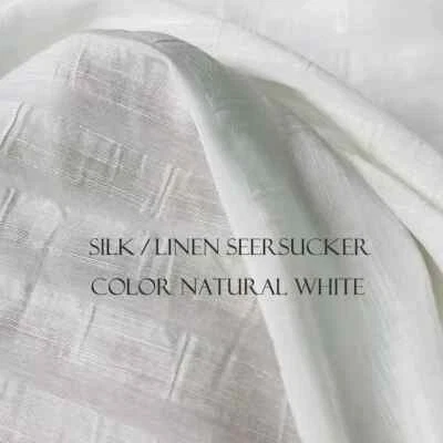 39 Inch X55 Inch Stripe Silk Linen Material Ivory White Silk Flax Fabric Wedding - Image 1 of 4