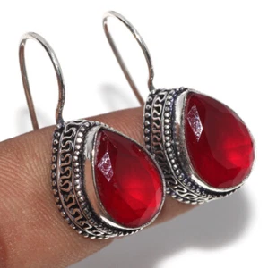 925 Silver Plated Garnet Jewellery Earrings Handmade Gemstone Size 1.2" JW - Picture 1 of 3